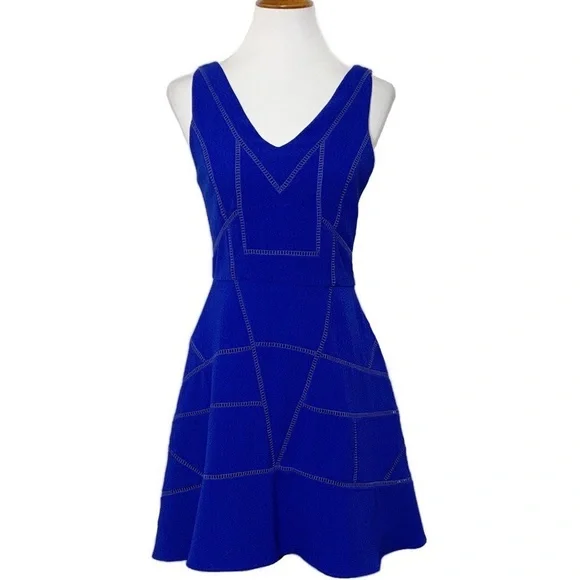 Anthropologie Cobalt Blue Eyelet Embroidered Fit and Flare Sleeveless Dress - Picture 1 of 10